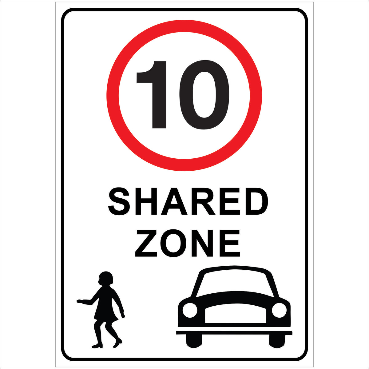 Speed limit signs 10km Shared zone