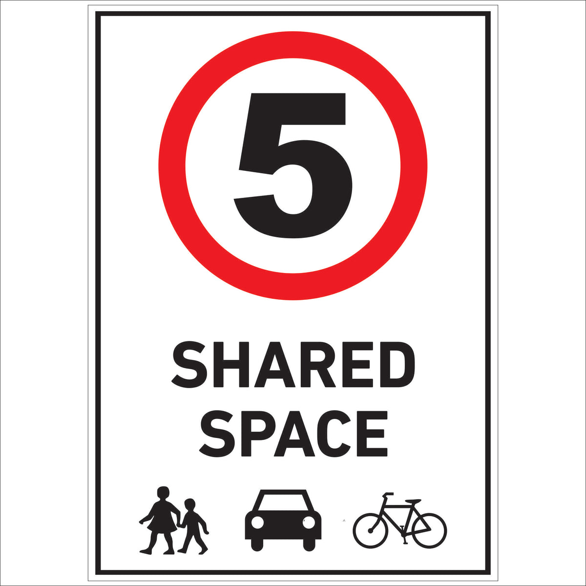 Speed limit signs 5km Shared zone