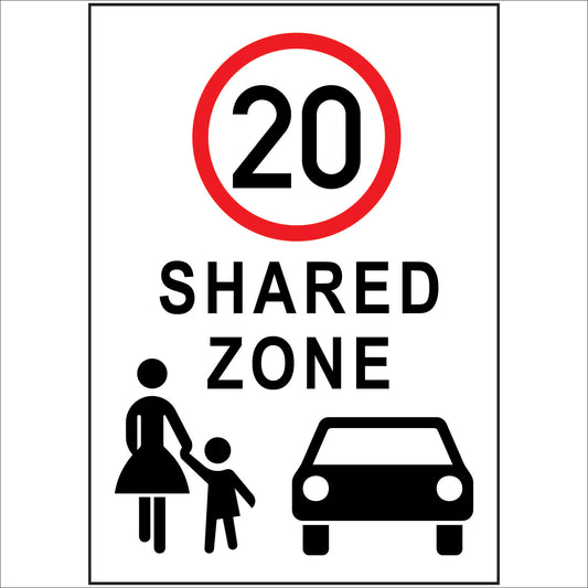 Speed limit signs 20km Shared zone