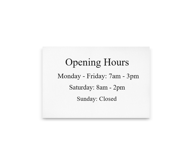 Opening Hours Vinyl Lettering