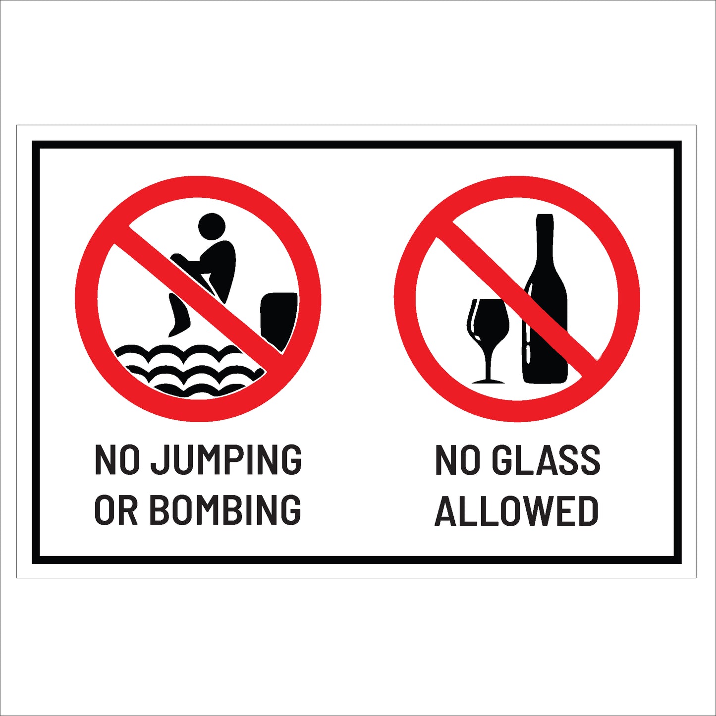 No Jumping or Glass at Pool Sign | High Visibility & Durable Safety Notice